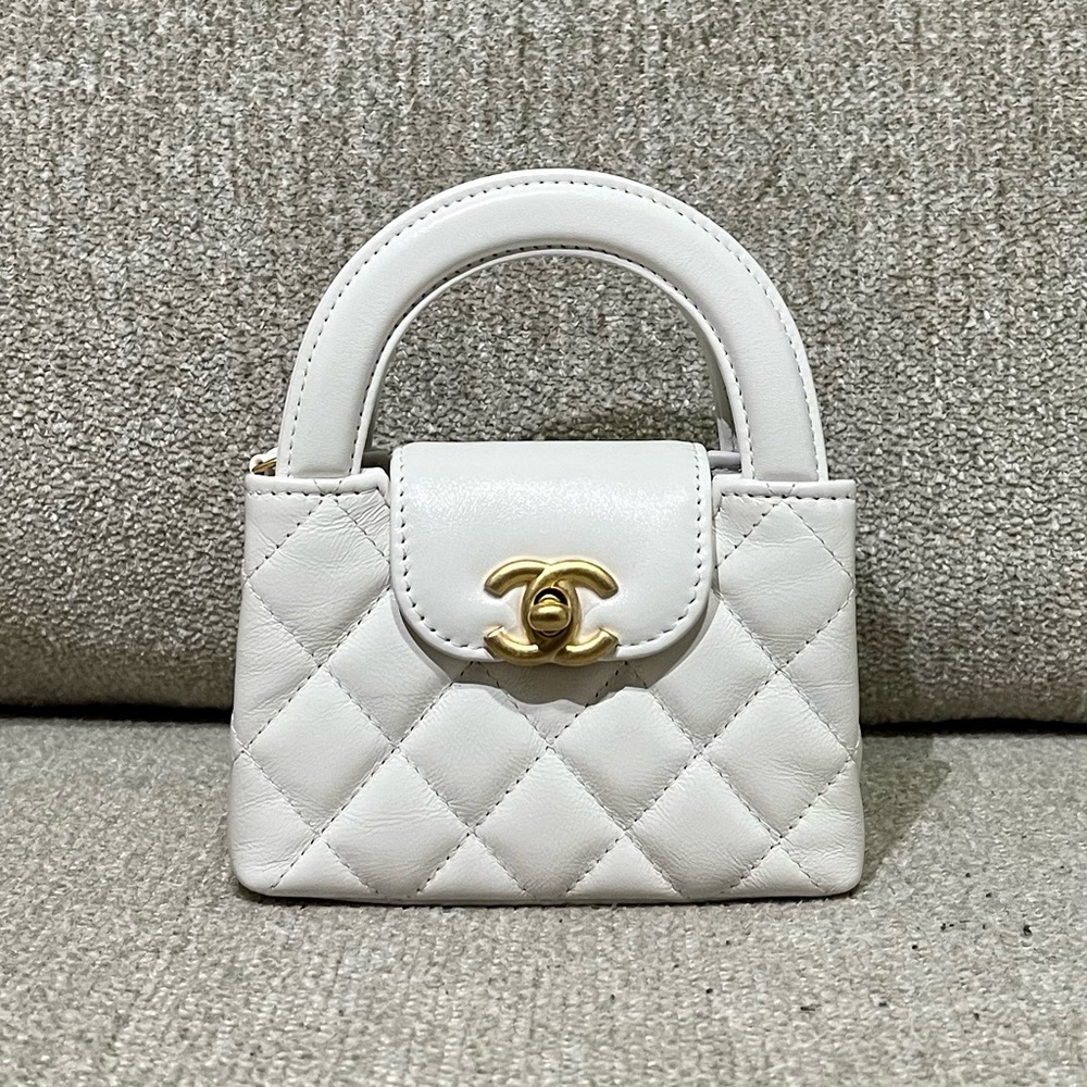 ❌NFS❌ Chanel 23K Nano “Kelly” white calfskin gold HW micro SLG NWT full set